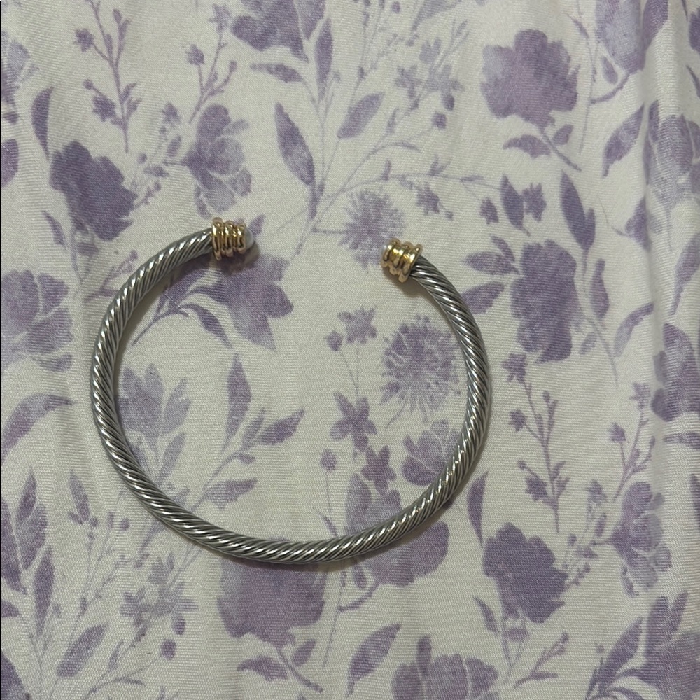 Classic Twisted Cable Cuff Bracelet - Silver with Gold Accents